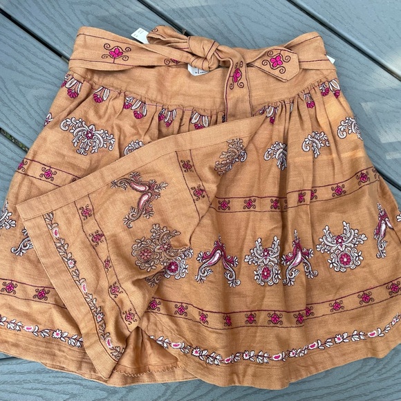 Anthropologie - Meghan Wrap Embroidered Belted Orange Mini Skirt BNWT - M 10/12 - Picture 2 of 4